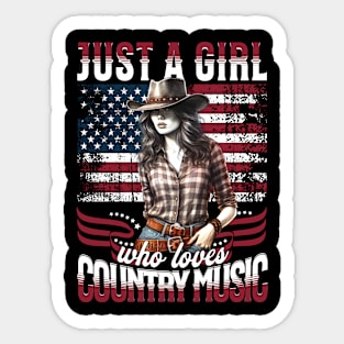 Just A Girl Who Loves Country Music" - Patriotic Cowgirl 4th of July Tee Sticker